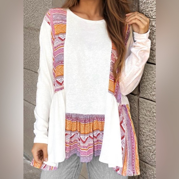 Bohemian White and Orange Tunic Top - Picture 2 of 15